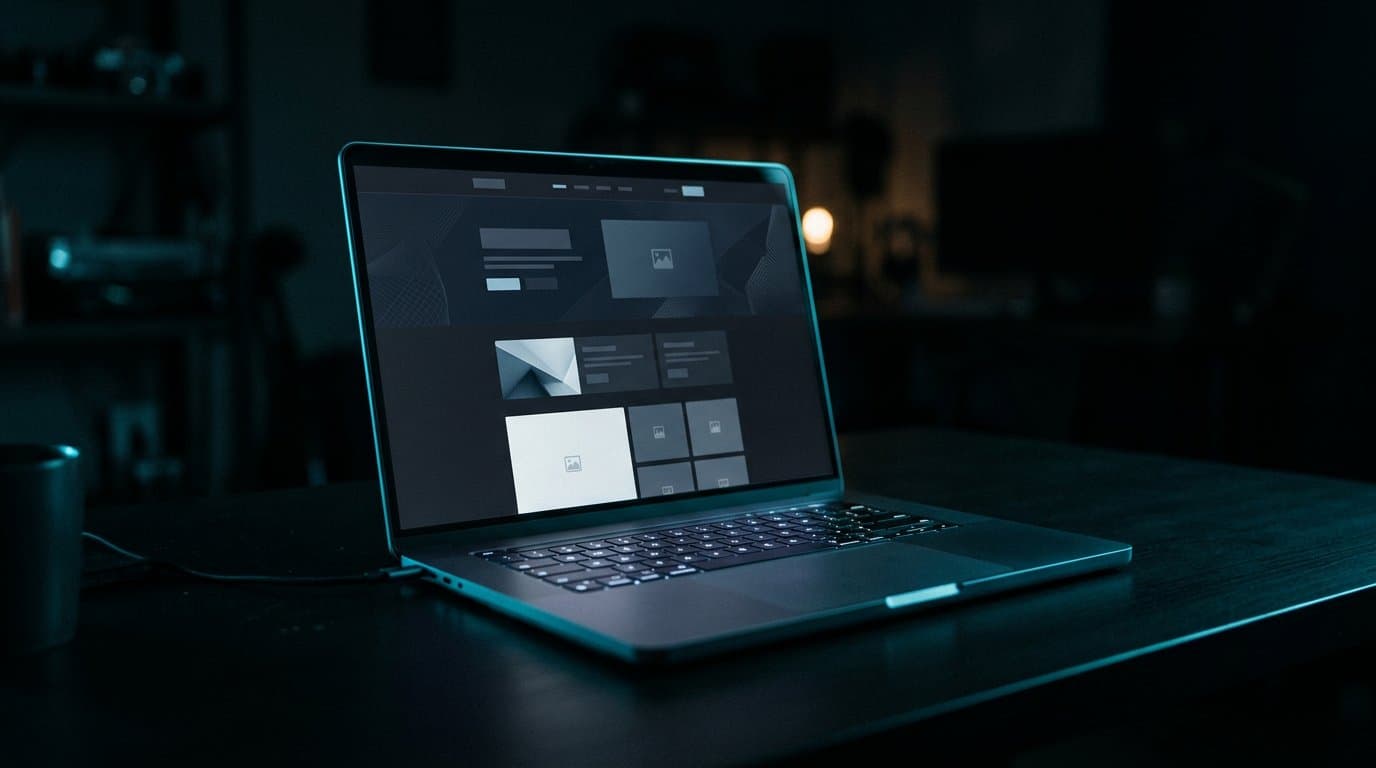 Laptop on a desk during a website build